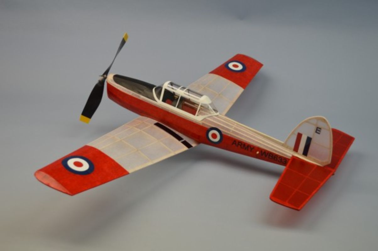 Balsa Glider 30" DH Chipmunk model with vibrant decals and 100+ laser-cut parts for easy assembly and smooth flights.