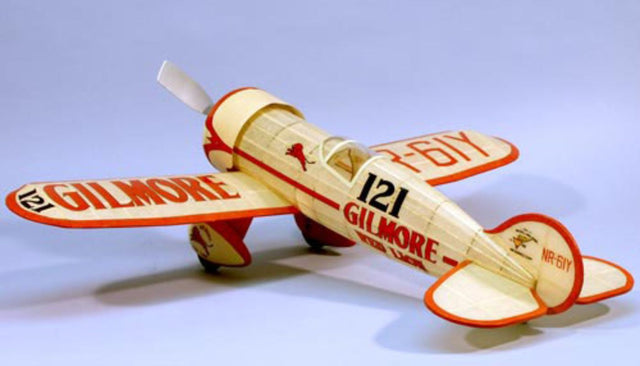 Balsa Glider - 24" Gilmore Red Lion Racer with 60cm wingspan, easy construction, vibrant decals, and high-quality balsa wood.