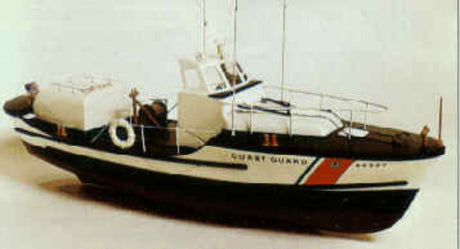 "33-inch wooden model kit of a U.S. Coast Guard lifeboat, perfect for crafting and nautical decor."