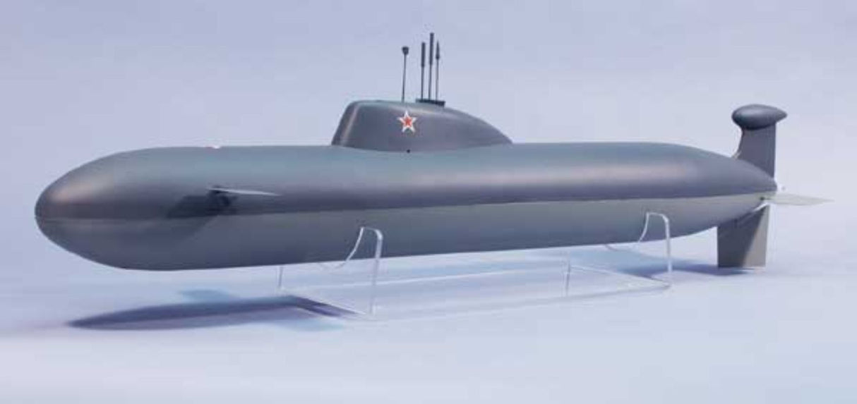 Detailed wooden model of the 33" Akula submarine, ideal for hobbyists and a perfect gift for model ship enthusiasts.