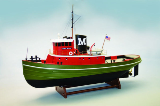 Detailed wooden model ship kit of the 50" Carol Moran Tug, perfect for enthusiasts and collectors.