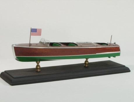 Wooden model ship kit of the 1938 Chris Craft Triple Cockpit, featuring precision-cut parts and customizable decals.