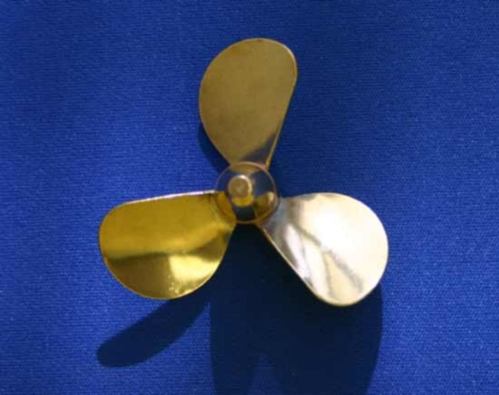 3-blade bronze propeller for boats, 2" diameter, left-hand rotation, enhances efficiency, lightweight and corrosion-resistant.