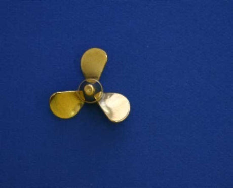 Bronze 3-blade propeller for model ships, 1" diameter, 1.0" pitch, right-hand rotation, durable and elegant design.