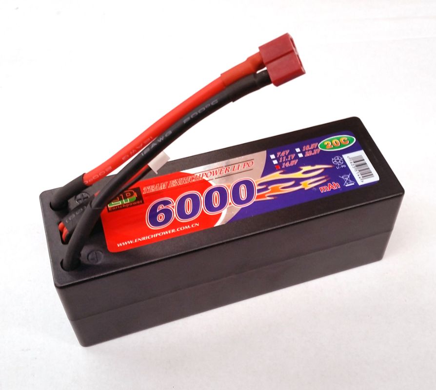 High-capacity Enrichpower Li-Po battery, 14.8V 6000mAh, 4S, 20C, ideal for enhanced RC vehicle and drone performance.