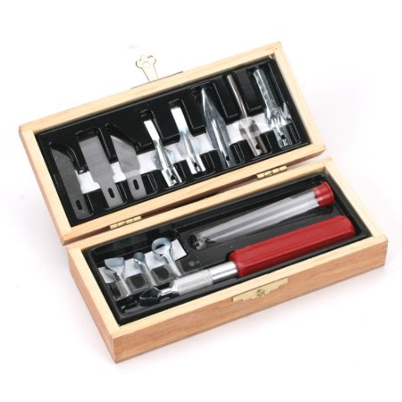 Woodworking set featuring 14 assorted high-quality blades for precision cuts and detailed craftsmanship by Excel.