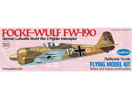 Balsa wood glider kit of the Focke Wulf FW-190, featuring a 16-inch wingspan, ideal for hobbyists and outdoor flying.