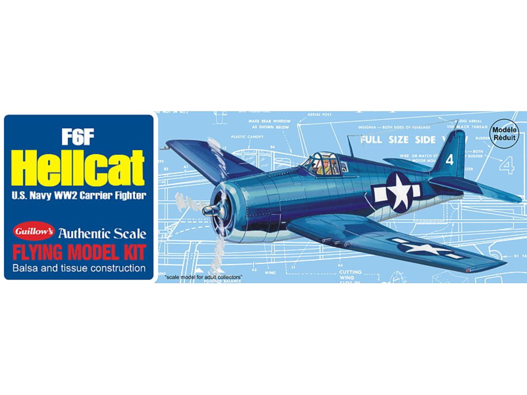 Glider kit of the Grumman F6F Hellcat, a 16-inch scale model celebrating WWII aviation history.