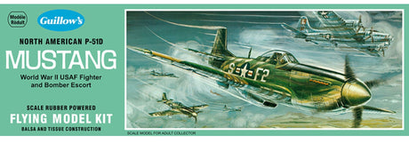 Balsa wood model kit of the P-51D Mustang glider with a 17-inch wingspan, ideal for aviation enthusiasts of all ages.