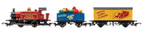 Hornby Santa's Express train set featuring a festive steam engine, gift wagon, and closed van for holiday fun.