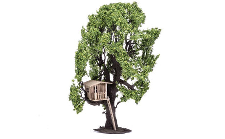 Detailed model tree with a charming treehouse, enhancing dioramas and model railways with whimsy and realism.