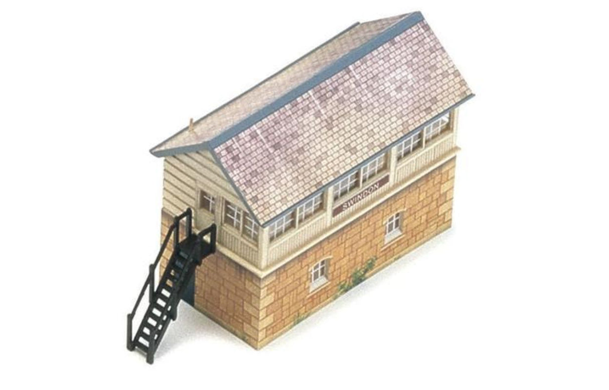 Hornby Signal Box model kit with intricate details, exterior ladder, and customizable transfer sheet for an authentic railway experience.