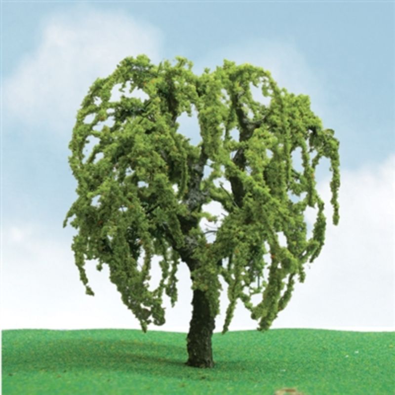 Realistic 35-50mm willow trees (3 pack) for model scenery, enhancing dioramas and railway layouts with natural detail.