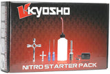 Kyosho Nitro Starter Kit for RC vehicles, includes glow starter, fuel bottle, and essential tools for performance tuning.