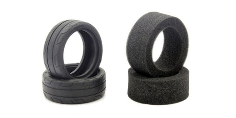 High-quality Kyosho FZ02 1/10 medium radial tires for optimal grip and stability on various surfaces, perfect for RC racing.