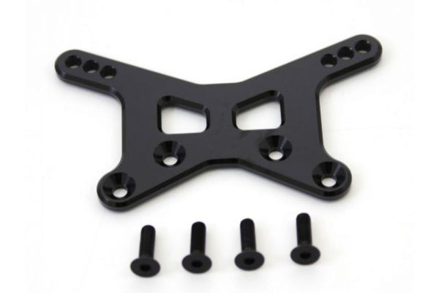 Aluminum shock stay for Kyosho Lazer ZX7, enhancing suspension performance and stability at high speeds.