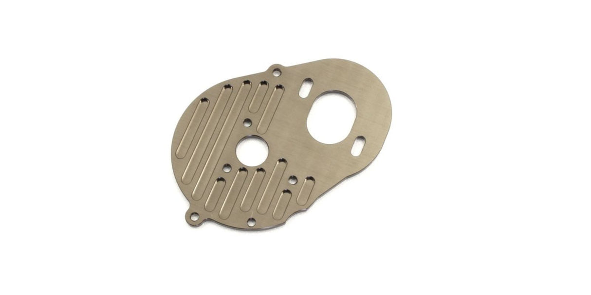 Kyosho RB5 SP Motor Plate in gunmetal, enhancing durability and performance for RC cars with a sleek design.