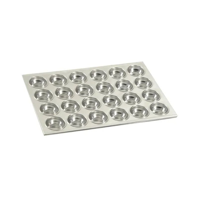 Muffin Pan 24 Cup with 70mm cups for muffins and cupcakes, made from heavy gauge aluminum, stackable, and easy to clean.