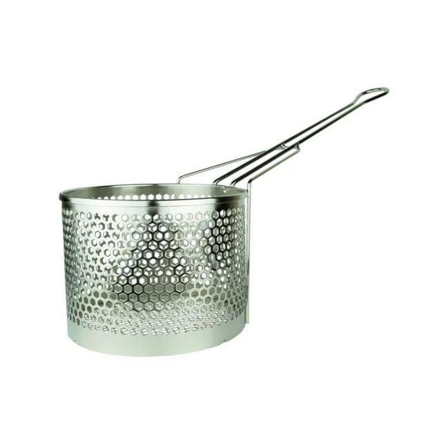 Round Fry Basket 300mm with ergonomic handle, ideal for frying crispy foods; chrome-plated metal for durability and easy storage.