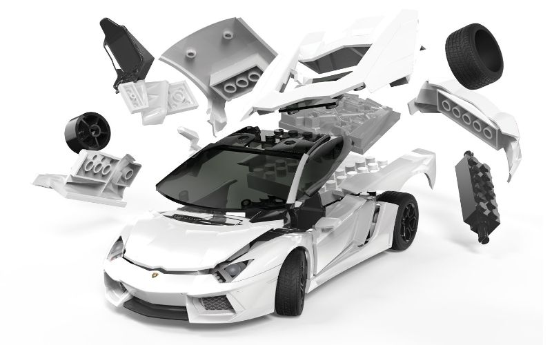 Alt text: Snap-together Airfix model of a white Lamborghini Aventador, ideal for ages 5+, featuring pre-coloured pieces and stickers.