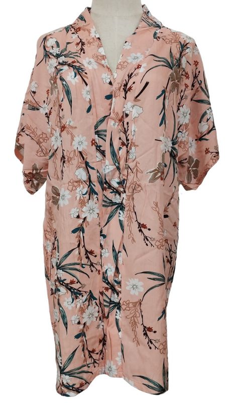 Lightweight pink floral kimono with a soft feel, perfect for layering and adding elegance to any outfit.