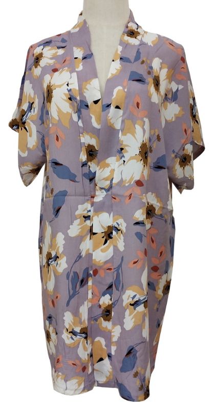 Purple floral kimono with a lightweight design, featuring an elegant large flower print for versatile layering.