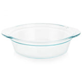 Pyrex Deep Round Baking Dish 2.46L, durable glass, 60% deeper design for pies and casseroles, safe for oven and dishwasher.