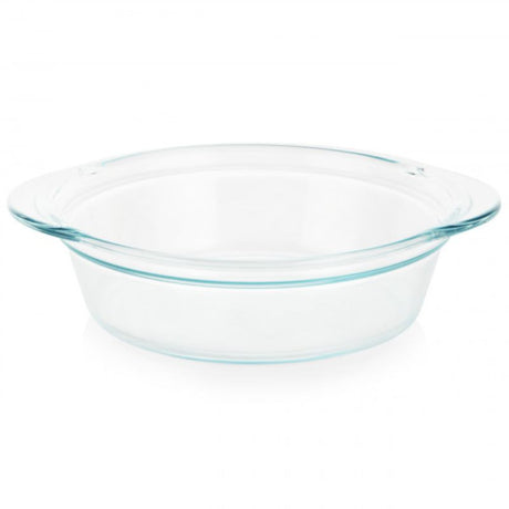 Pyrex Deep Round Baking Dish 2.46L, durable glass, 60% deeper design for pies and casseroles, safe for oven and dishwasher.