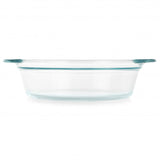 Pyrex Deep Round Baking Dish 2.46L, tempered glass, 60% deeper design, ideal for layers of pies and casseroles, dishwasher safe.