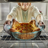 Pyrex Deep Round Baking Dish 2.46L, 60% deeper design, durable tempered glass, ideal for baking pies and casseroles.