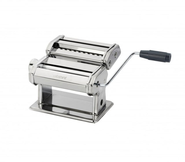 Wiltshire Pasta Machine 150mm in stainless steel, featuring adjustable rollers and three cutters for homemade pasta.