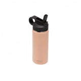 Peach-colored 500ml stainless steel bottle with double-wall insulation, wide mouth, and easy open spout for on-the-go hydration.