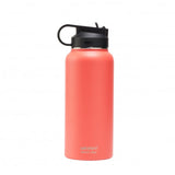 Stylish coral insulated stainless steel bottle, 900ml, keeps drinks hot for 12 hours and cold for 24 with easy open spout.