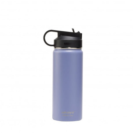 Lilac insulated stainless steel bottle, 500ml, keeps drinks hot for 12 hours and cold for 24, features wide mouth and easy spout.