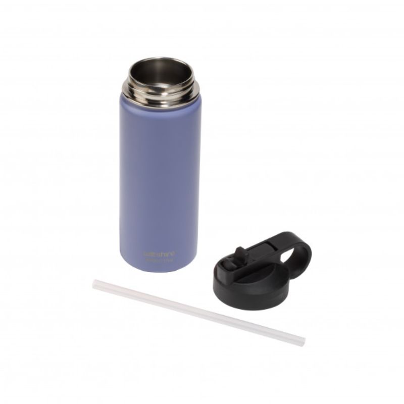 Lilac stainless steel bottle with double wall insulation, wide mouth for ice, easy spout with straw, and powder-coated finish.