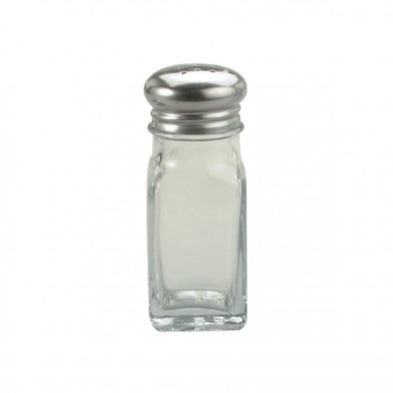 Sleek 95mm Chef Inox salt and pepper shakers in glass and stainless steel, ideal for elegant dining and everyday use.