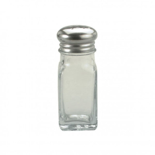 Sleek 95mm Chef Inox salt and pepper shakers in glass and stainless steel, ideal for elegant dining and everyday use.