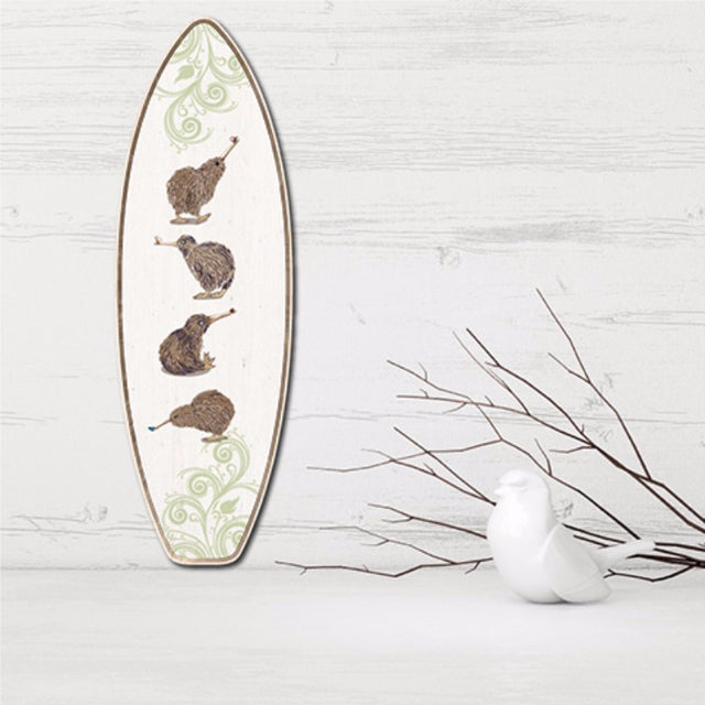 Kiwiana Wall Art featuring eco-friendly ply surfboard design, celebrating New Zealand culture and ready to hang.