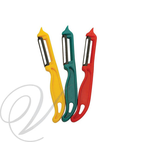 Three ergonomic peelers in a set: straight, serrated, and julienne, designed for effortless and efficient peeling of fruits and vegetables.