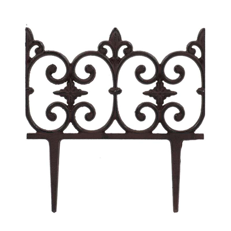 Elegant Fleur-de-lis lawn fence set for delineating garden spaces, made of durable cast iron, self-staking for easy setup.