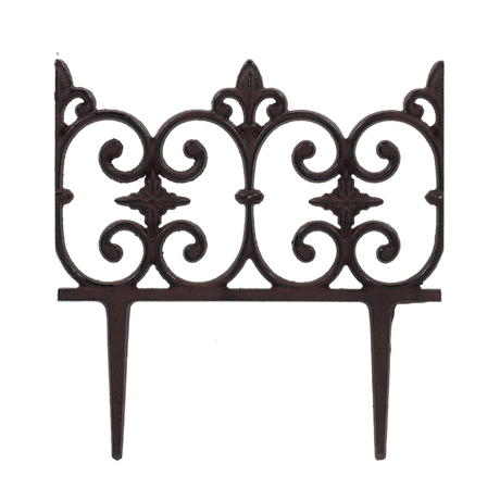 Elegant Fleur-de-lis lawn fence set for delineating garden spaces, made of durable cast iron, self-staking for easy setup.