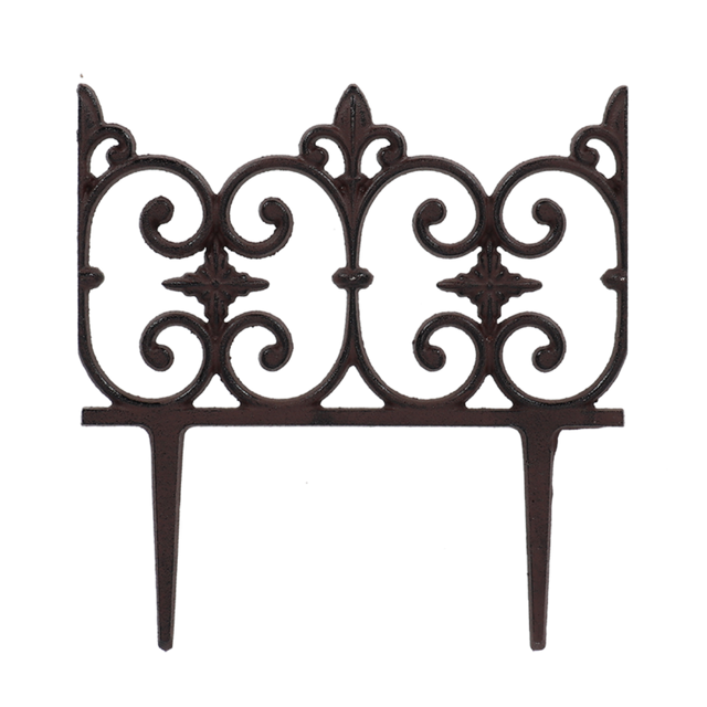 Elegant Fleur-de-lis lawn fence set for delineating garden spaces, made of durable cast iron, self-staking for easy setup.