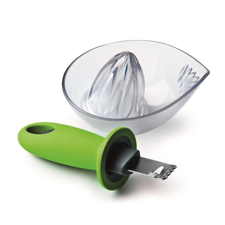Kilo 2-in-1 Citrus Reamer & Zester for effortless juice extraction and zesting, featuring ergonomic design and integrated strainer.