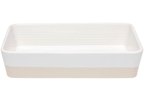 Set of 2 elegant 33cm Alpine White stoneware baking dishes, perfect for versatile cooking, serving, and easy cleanup.