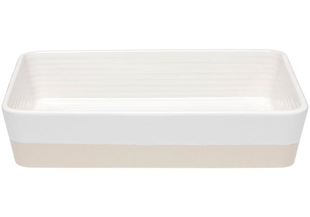 Set of 2 elegant 33cm Alpine White stoneware baking dishes, perfect for versatile cooking, serving, and easy cleanup.