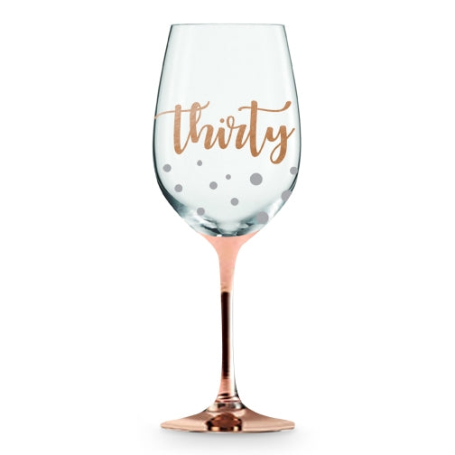 Set of 30 elegant rose gold stem wine glasses, each 430ml, perfect for stylish entertaining and special occasions.