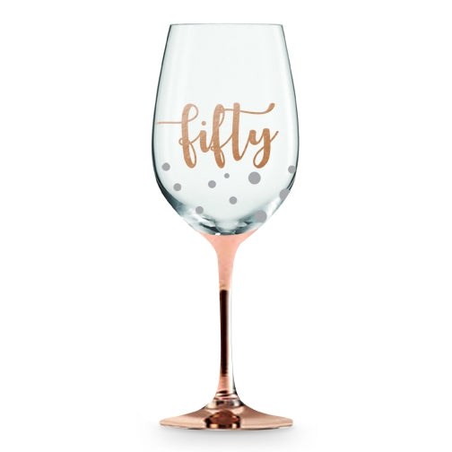 50th Rose Gold Stem Wine Glass, 430ml, elegantly designed for toasting special occasions with style and sophistication.