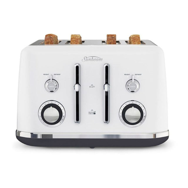Sunbeam Alinea™ Classic 4 Slice Toaster in Ocean Mist, featuring dual controls, 9 browning settings, and convenient functions.