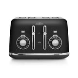 Sunbeam Alinea 4 Slice Toaster in black, featuring 6 bread types, 9 browning settings, and a sleek matte design.