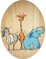 Charming plywood wall art featuring whimsical laughing animals, perfect for adding joy to any room's decor.